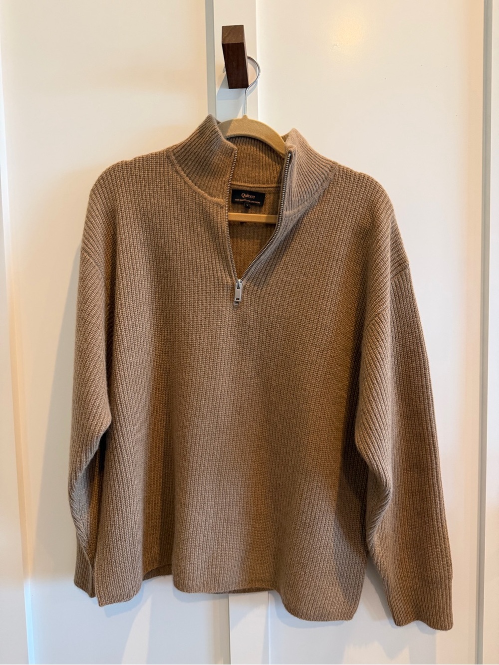 Quince Women’s Half-Zip Ribbed Sweater - Taupe Brown
